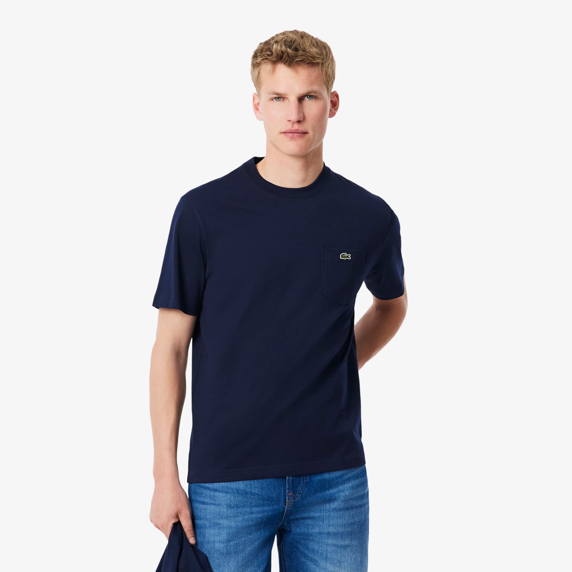 Lacoste Mens Classic Logo-embroidered Cotton-jersey T-shirt Navy In Navy Blue