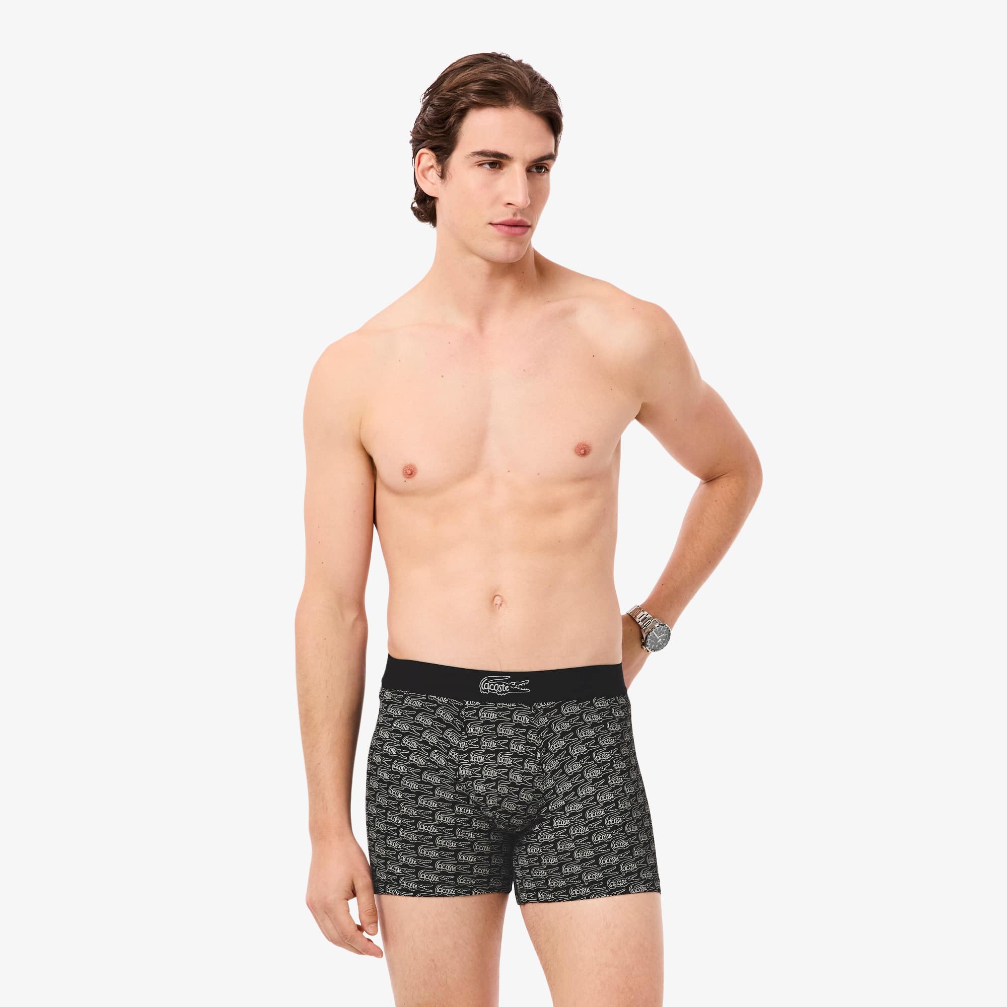 Lacoste Men's Printed Stretch Cotton Boxer Briefs