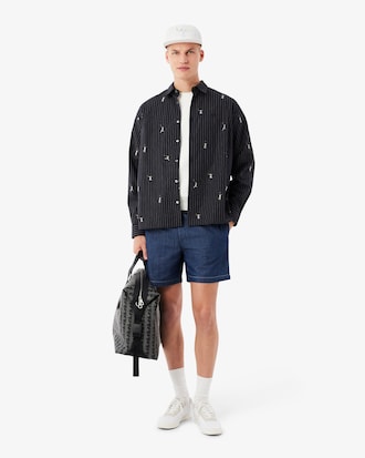 Striped Embroidered Cotton Twill Cap