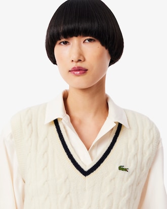 Women's Cable Knit Wool Sweater Vest