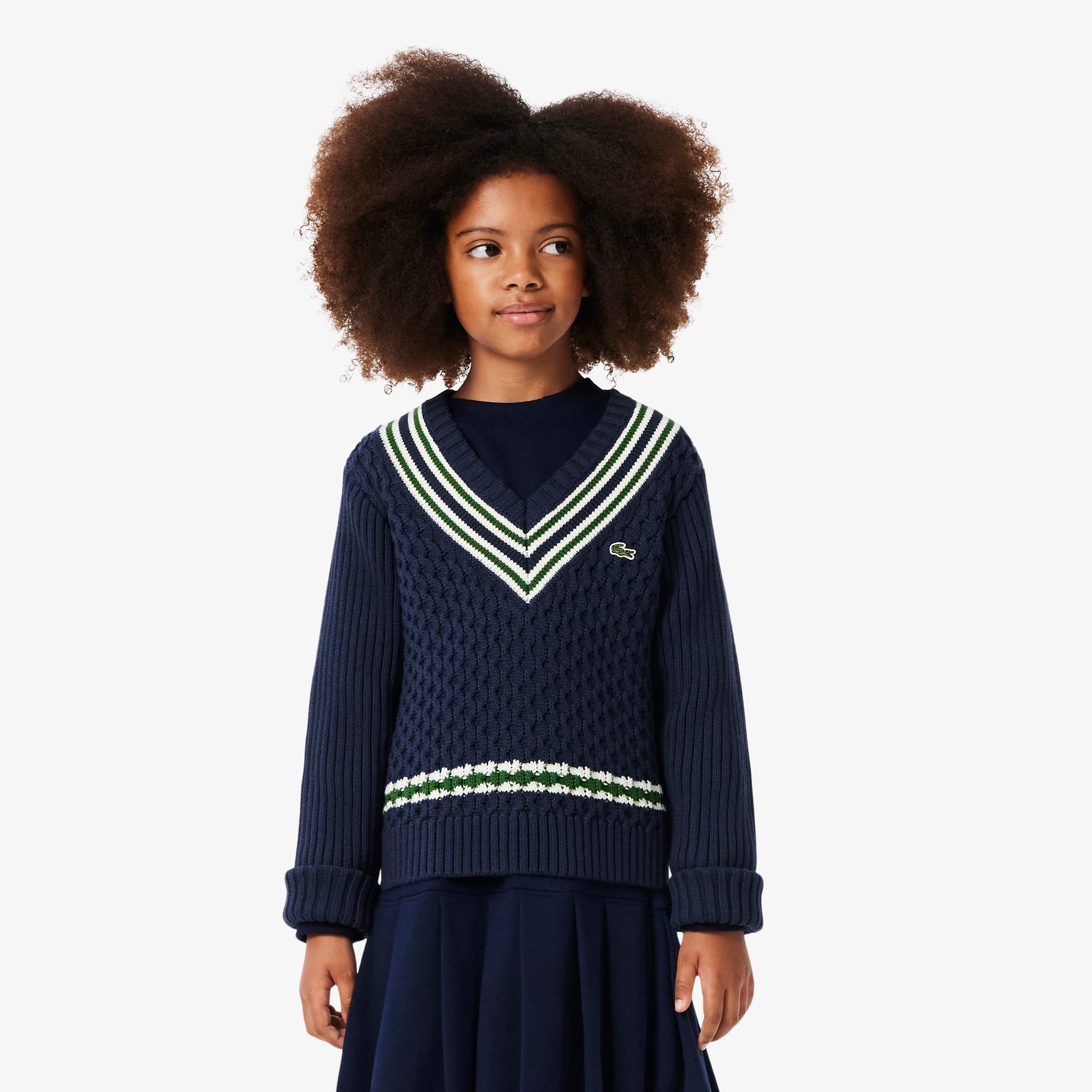 Lacoste Girls' Cotton V-neck Sweater Vest - 8 Years In Blue