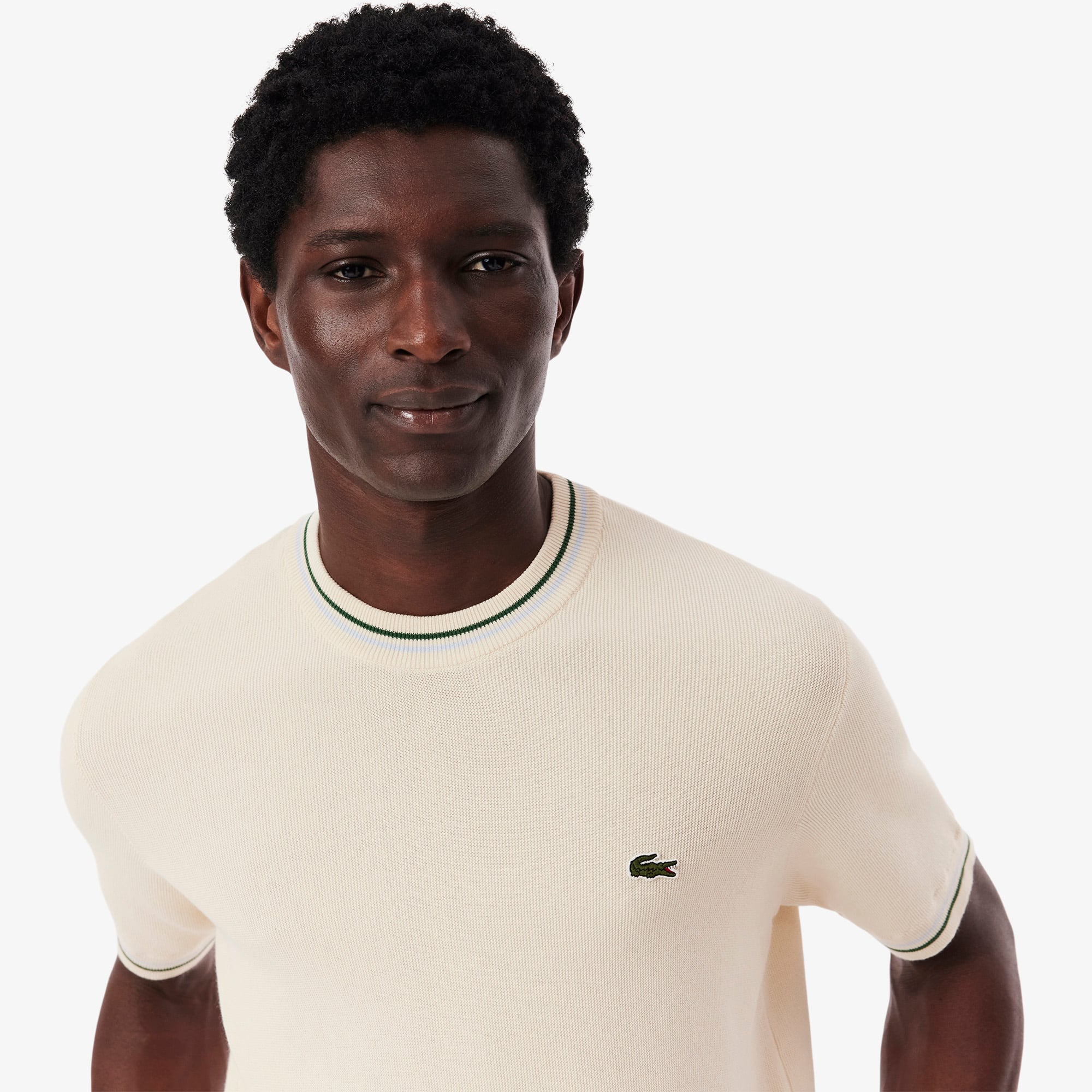LACOSTE ホワイト ニットＴシャツ ラコステ LACOSTE リラックスフィットニットTシャツ （オフ