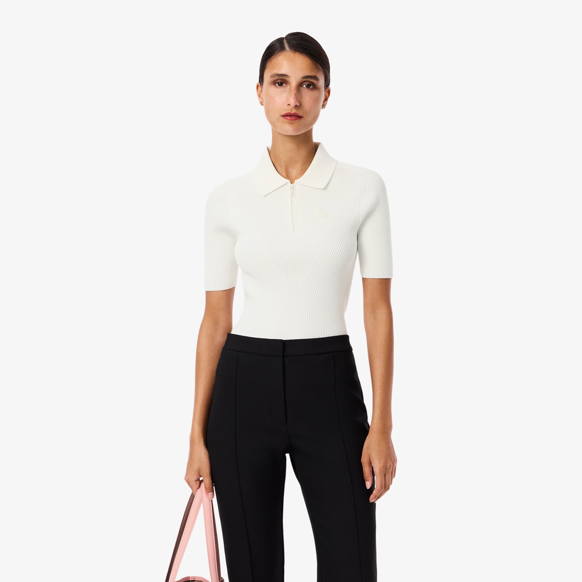 Lacoste Women's 3d Ribbed Knit Polo - 38 In White