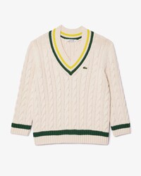 Women's V-Neck Cable Knit Cotton Tennis Sweater