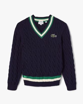 Pull en laine torsadée avec rayures color-block