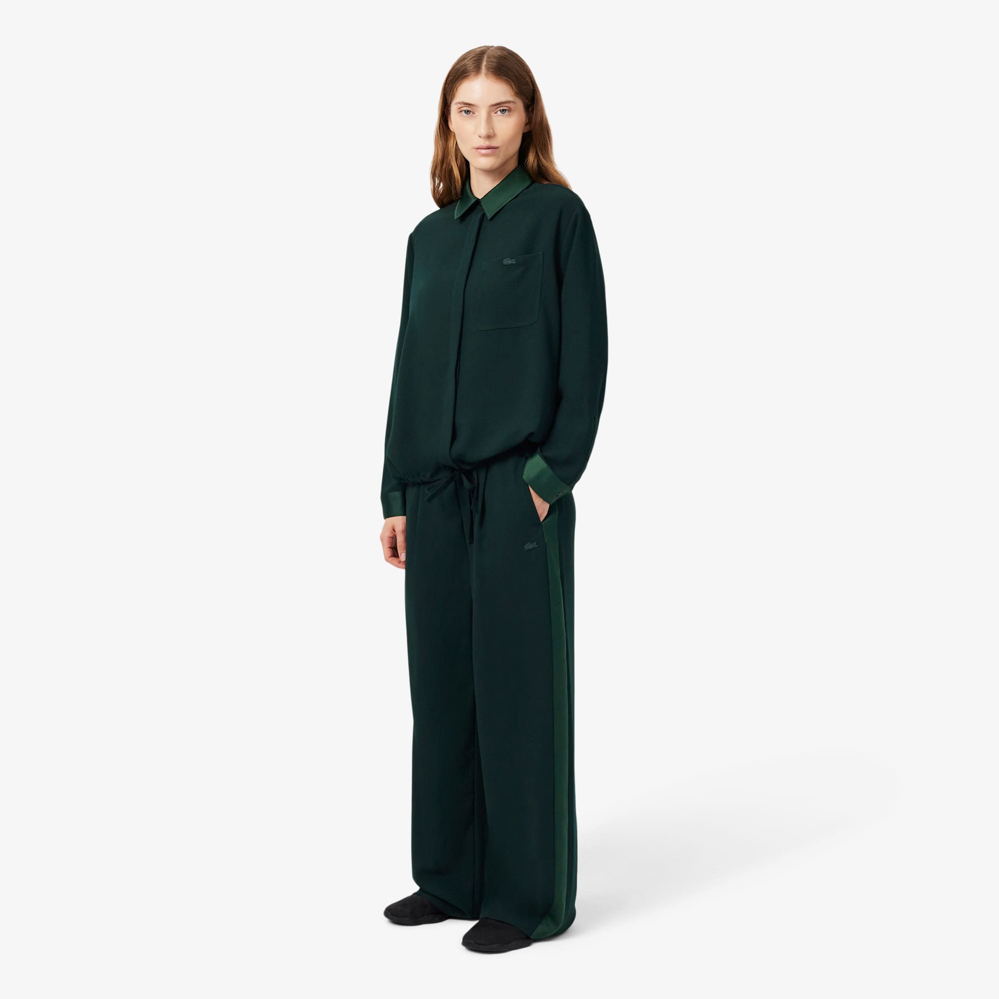 Lacoste Pantalón Oversized con Tira de Satén Verde