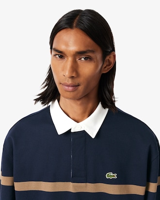 Relaxed Fit Striped Piqu&eacute; Rugby Polo Shirt