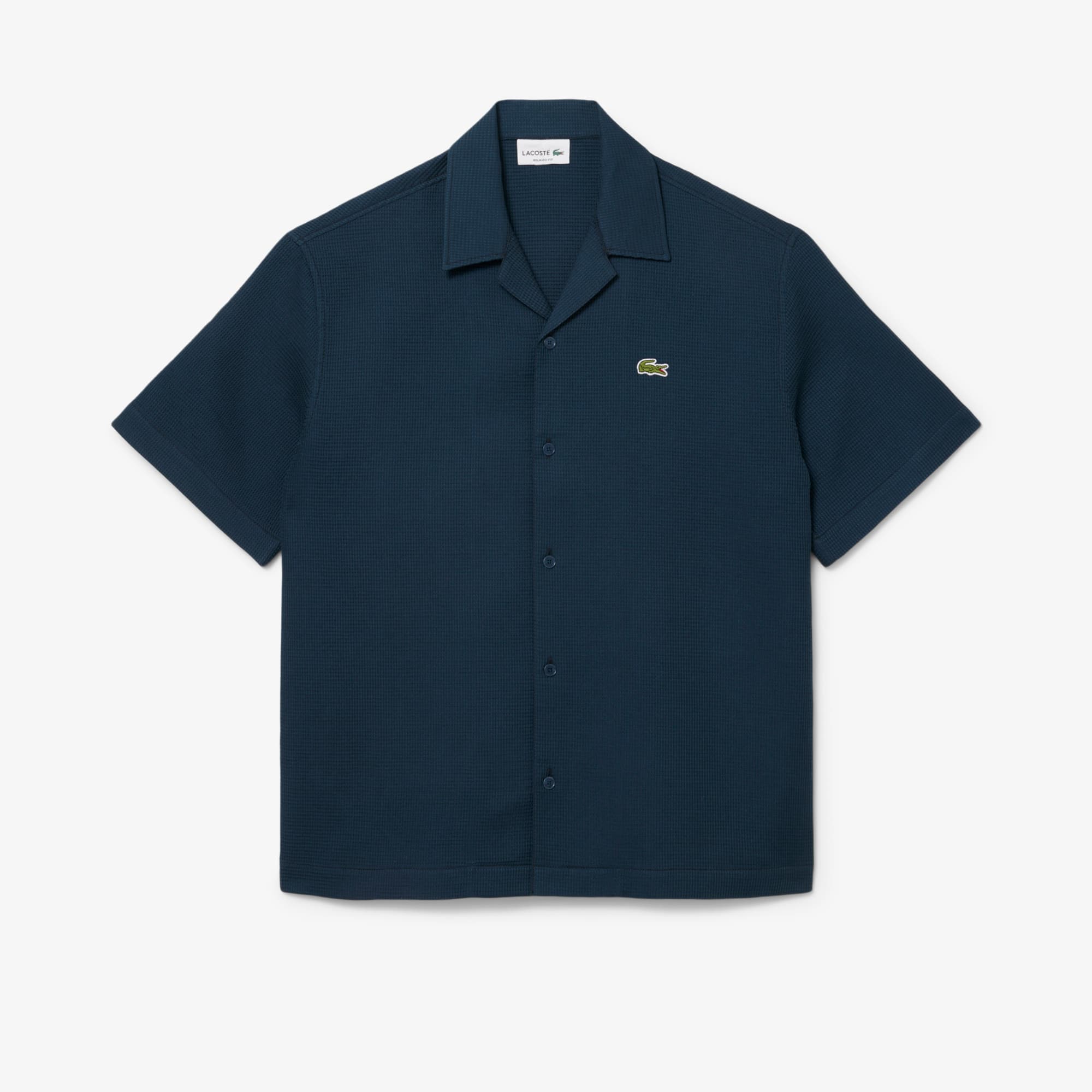 LACOSTE シルク混 ダークブルー 半袖シャツ LACOSTE シルク混 ダークブルー 半袖シャツ LACOSTE（ラコステ