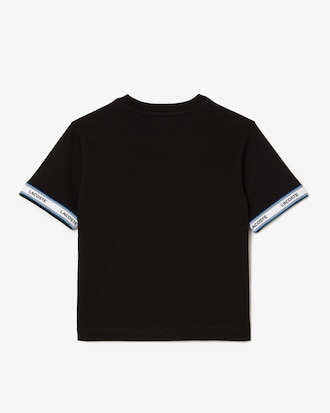 T-shirt fille court avec marquage Lacoste sur les manches
