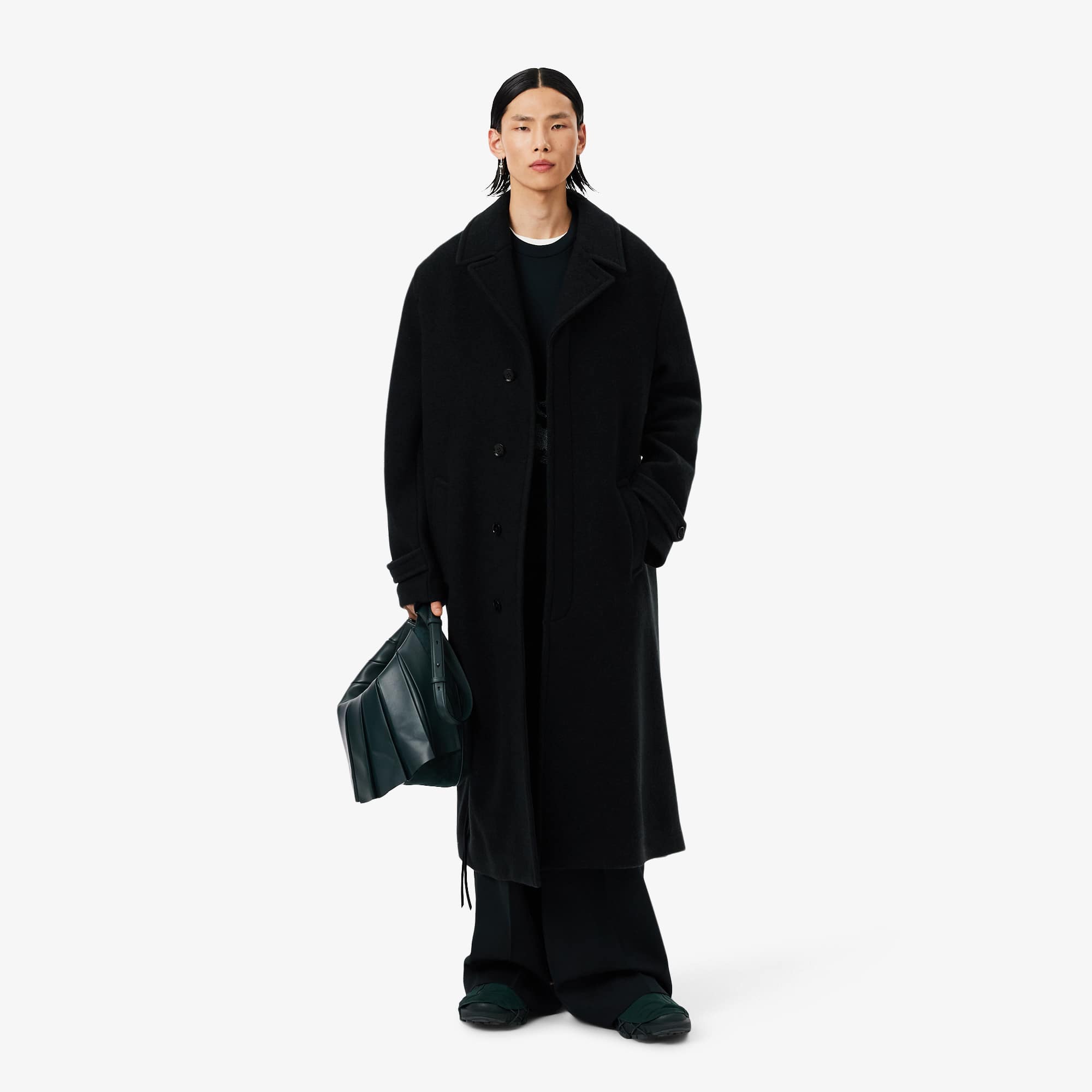 Lacoste Runway Boiled Wool Coat - 50 - M In Black