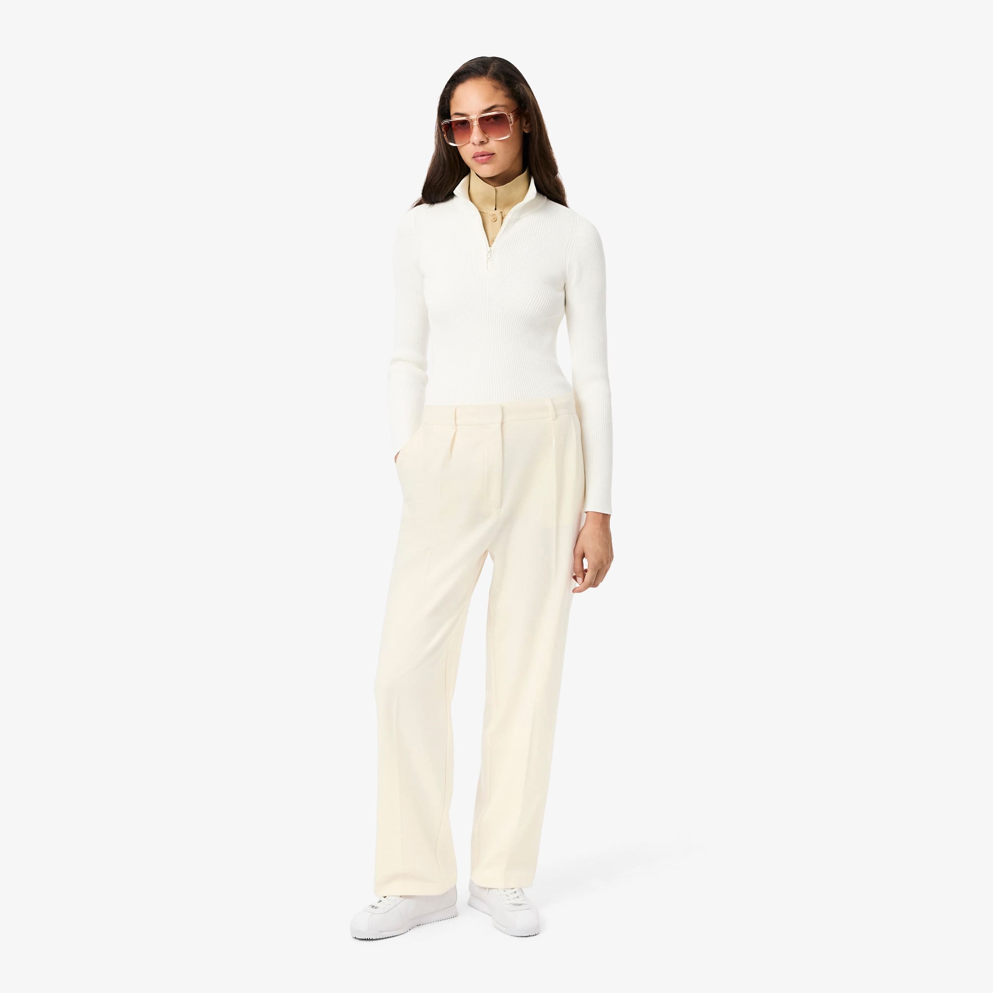 Lacoste Pantalones De Franela Plisados Oversized Beige