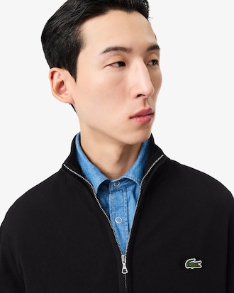 Men's Zip-Up High-Neck Cotton Sweater