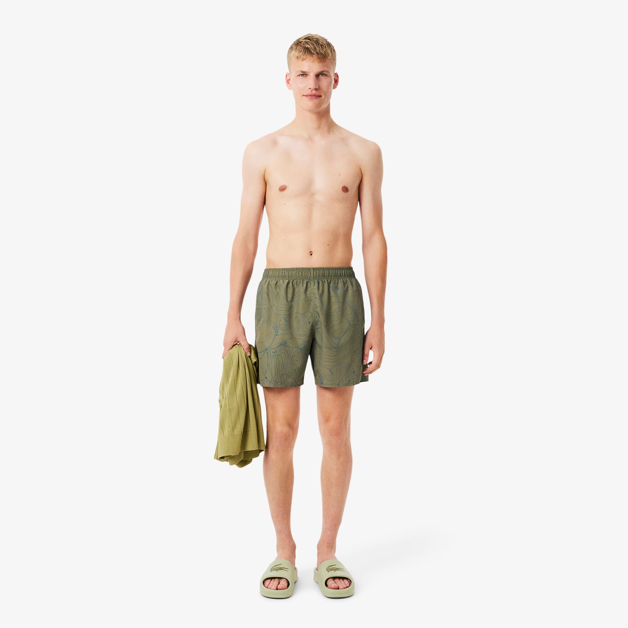 Lacoste Men's Mid-Length Print Swim Trunks
