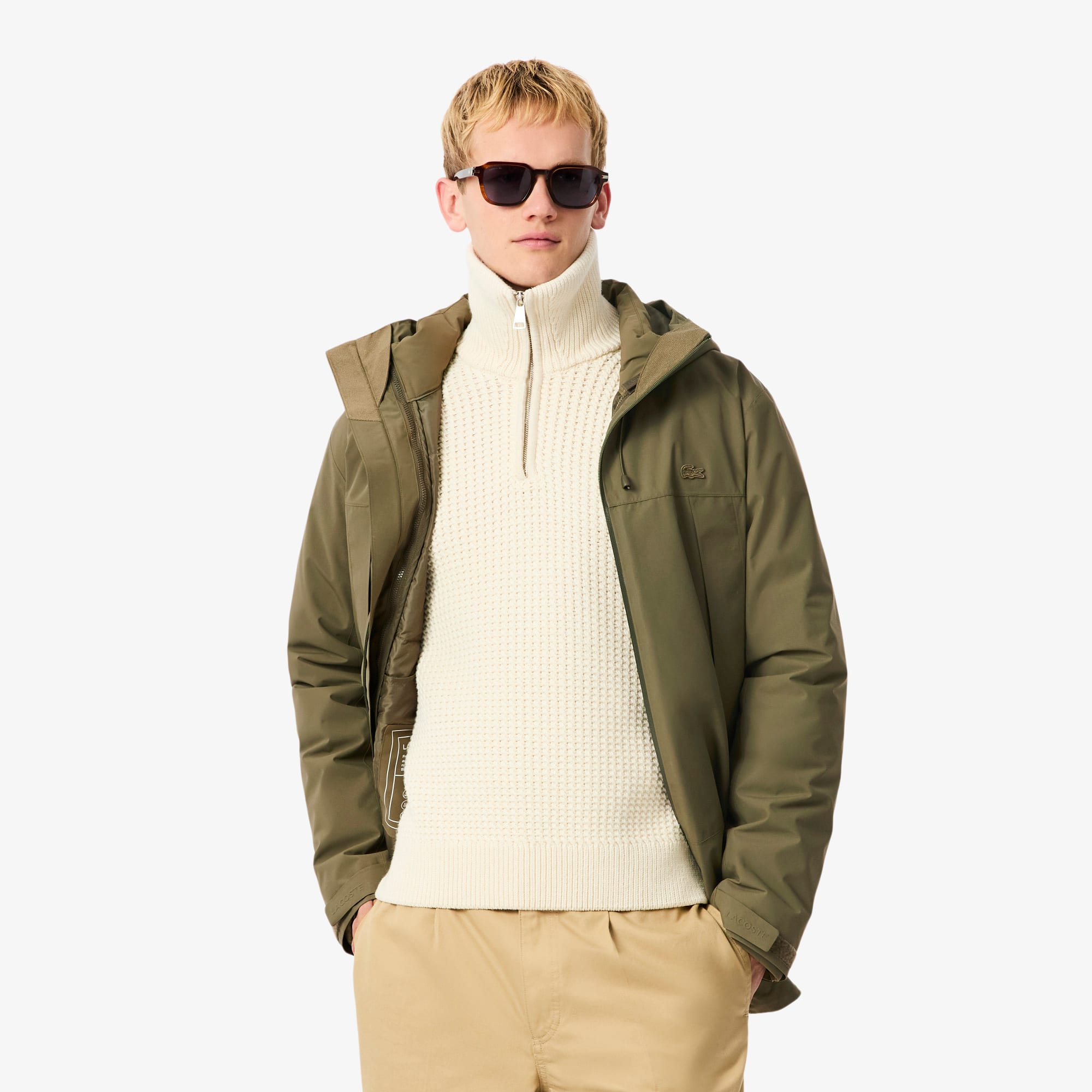 【美品】LACOSTE マウンテンパーカー FR50 オリーブ 3レイヤー Men's 3-in-1 Water-Repellent Padded Parka - Jackets & Coats - New