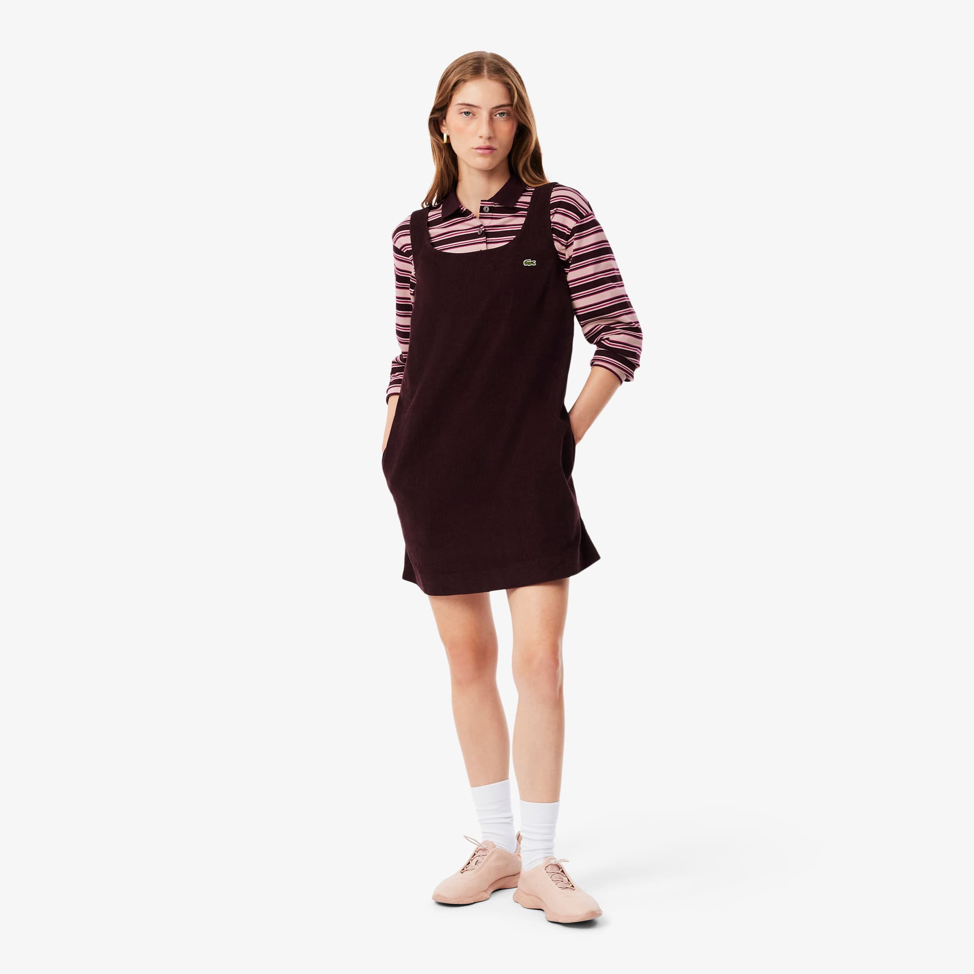 Lacoste Sleeveless Corduroy Dress - Xl (42) In Brown