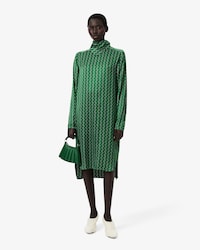 Runway Printed Satin Scarf Neck Dress