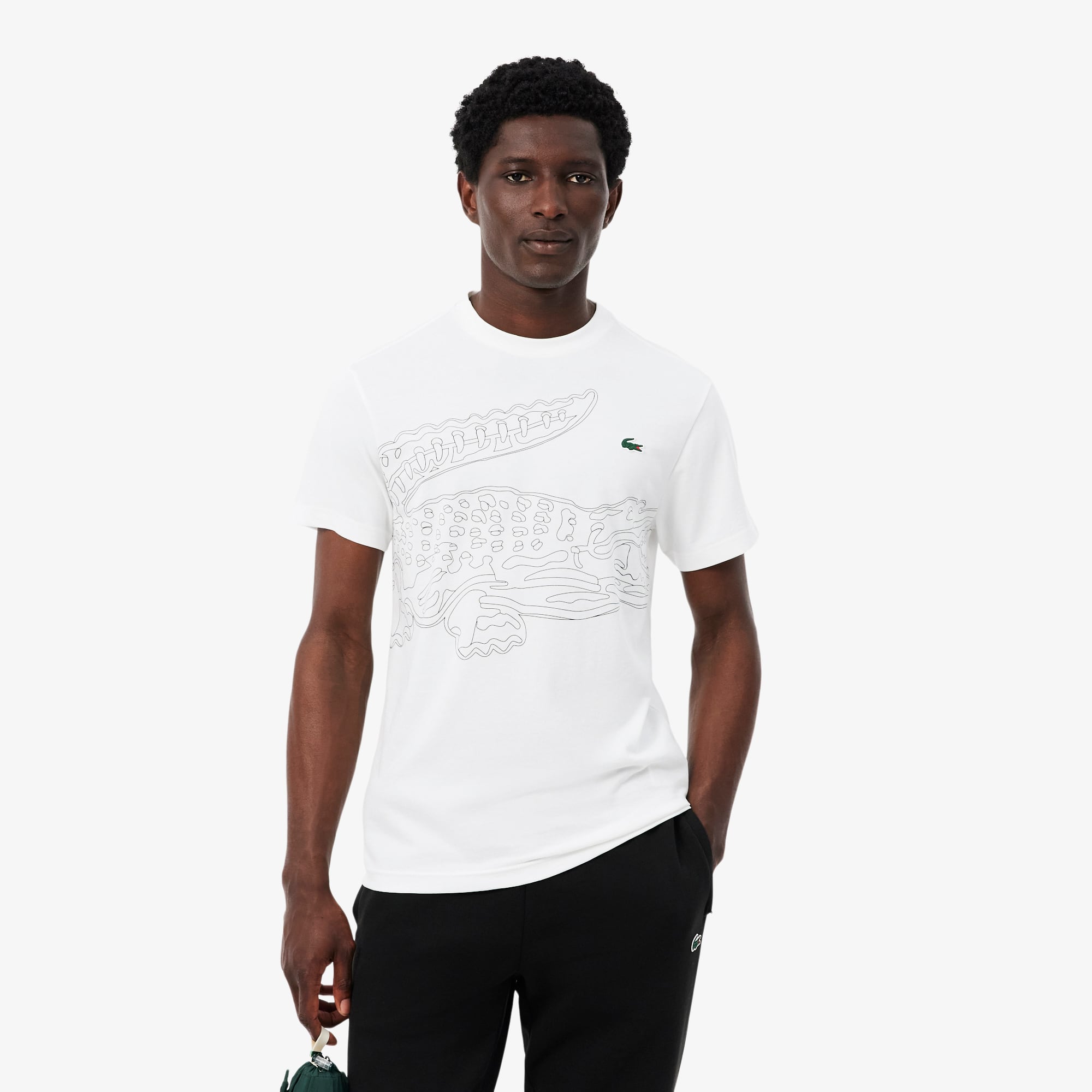 Lacoste Ultra Dry Crocodile Print Sport T-shirt In White