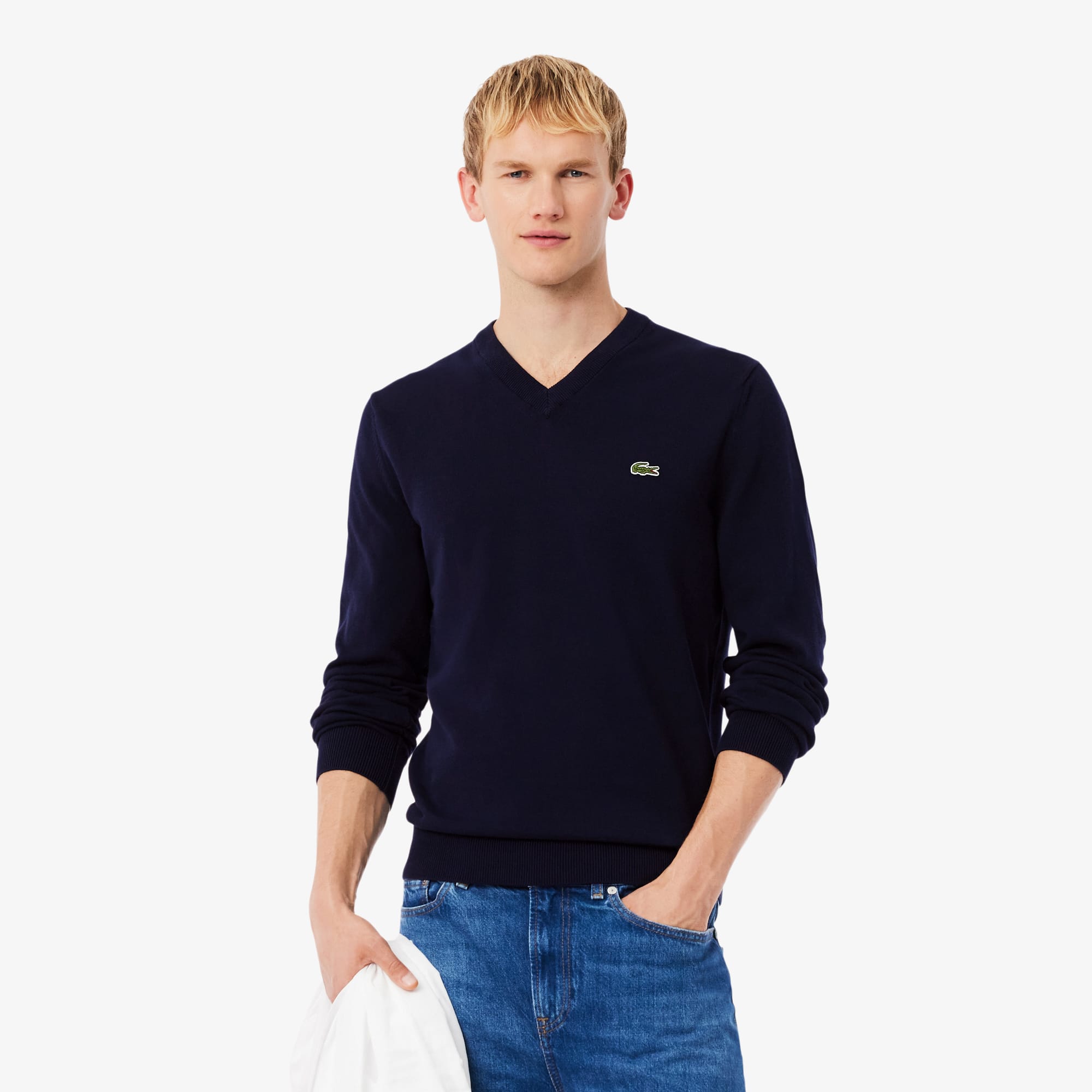 LACOSTE ネイビー セーター サイズ5 AH8866 Men's Cotton V-Neck Sweater - Sweaters & Sweatshirts - New In 2025