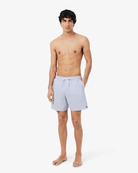 Men's Mid Length Striped Textured Swim Trunks