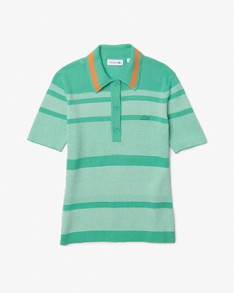 Pull polo &agrave; manches courtes en tricot ray&eacute;
