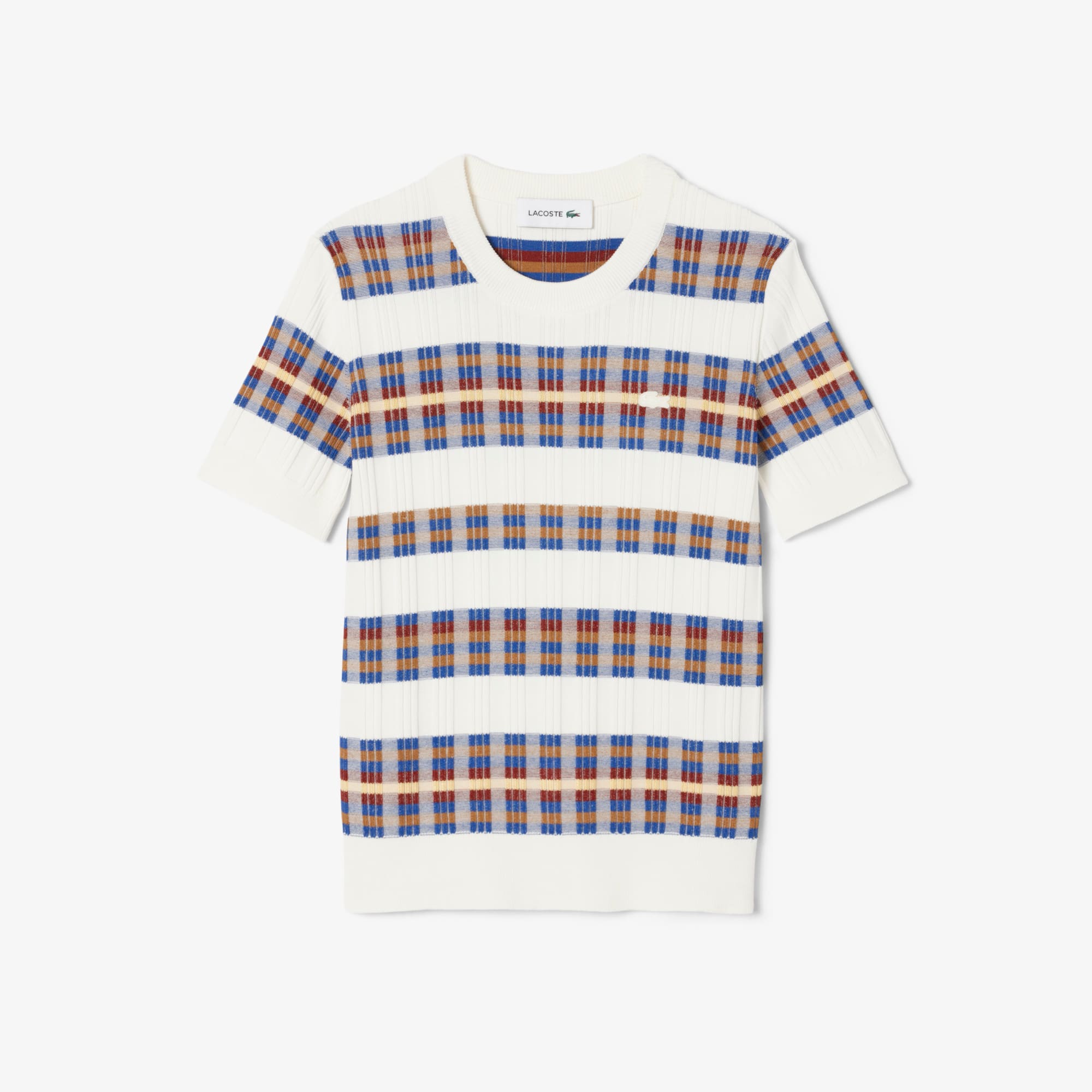Lacoste Womens White Logo-appliqué Stripe Knitted Top Xs In White