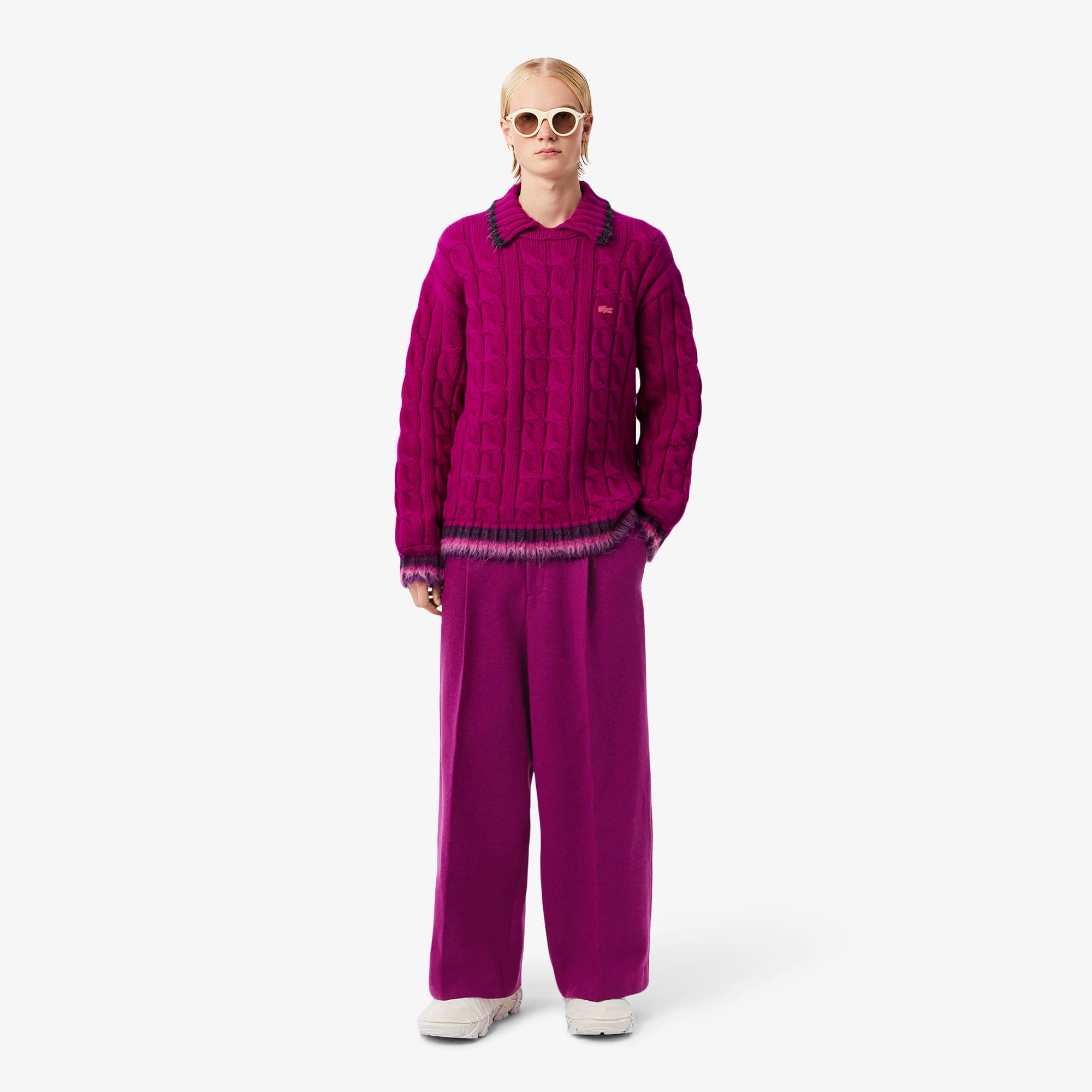 Lacoste Runway Slub Wool Wide Fit Tailored Pants