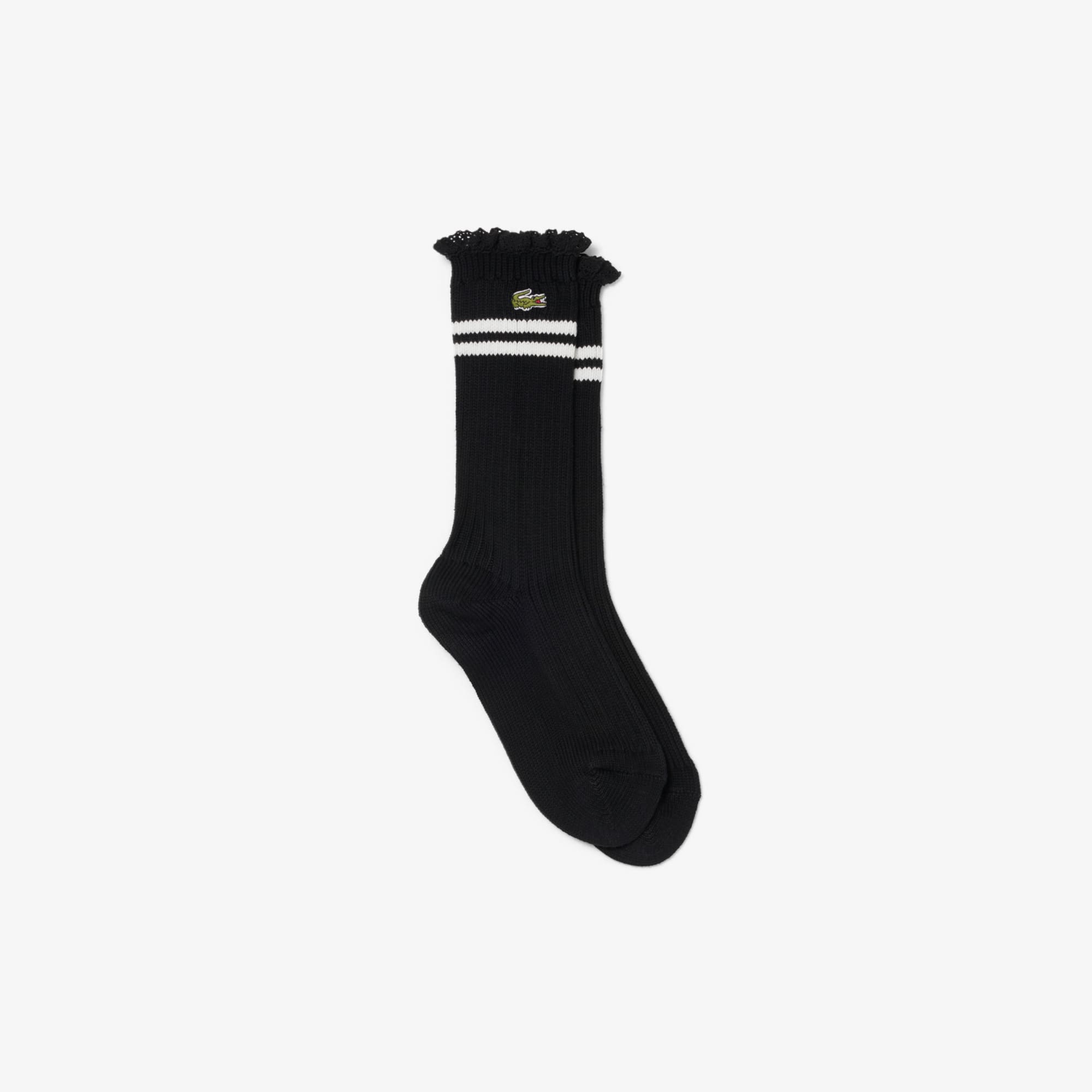 Lacoste Women's Lace Edge Ribbed Socks