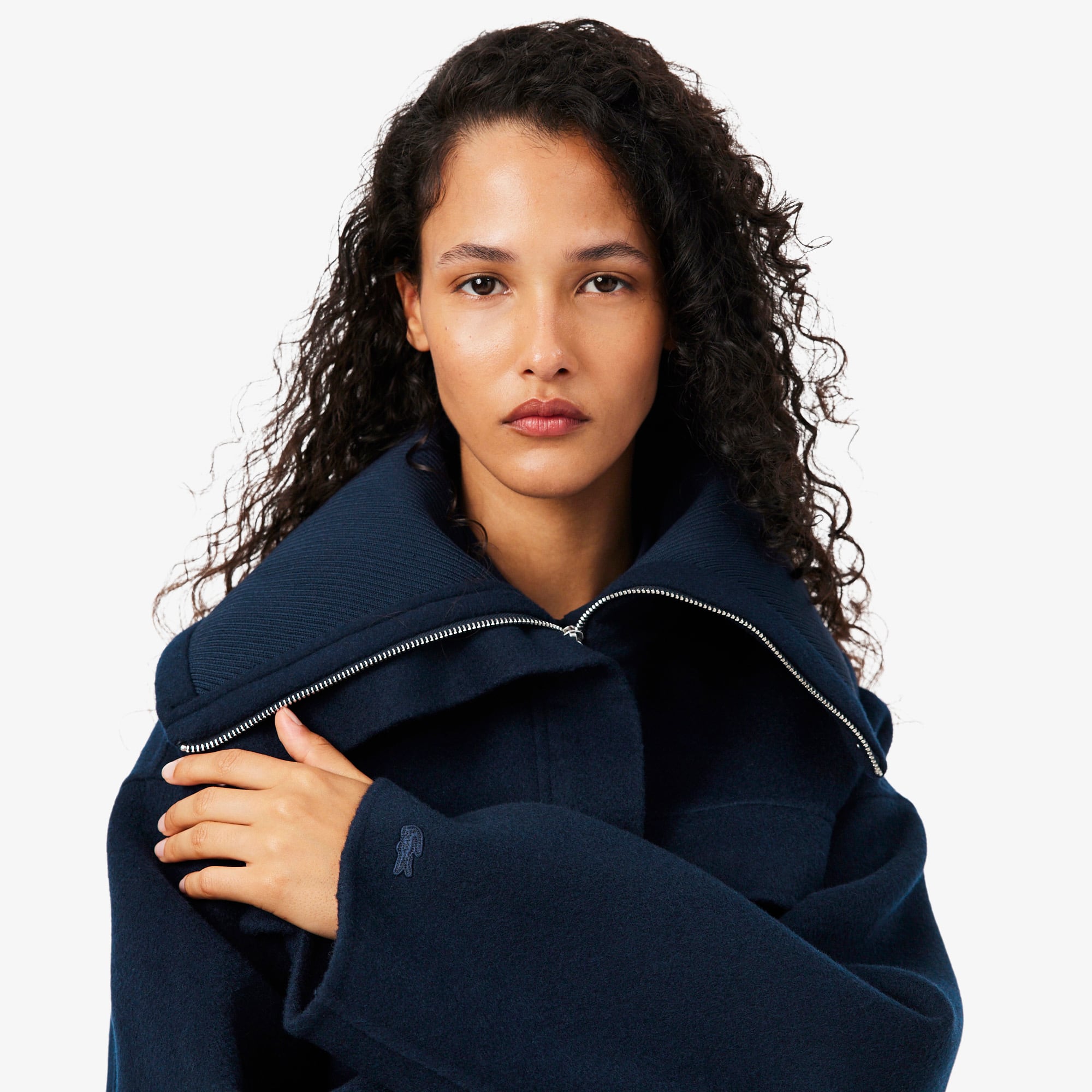 High Ribbed Neck Cropped Wool Jacket - Jackets & Coats - New In