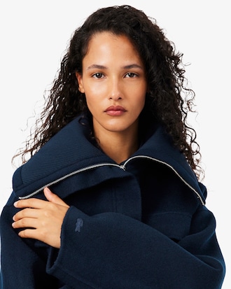 High Ribbed Neck Cropped Wool Jacket