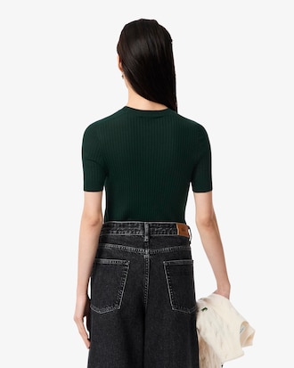 Women's Short Sleeve Merino Wool Rib Knit Sweater