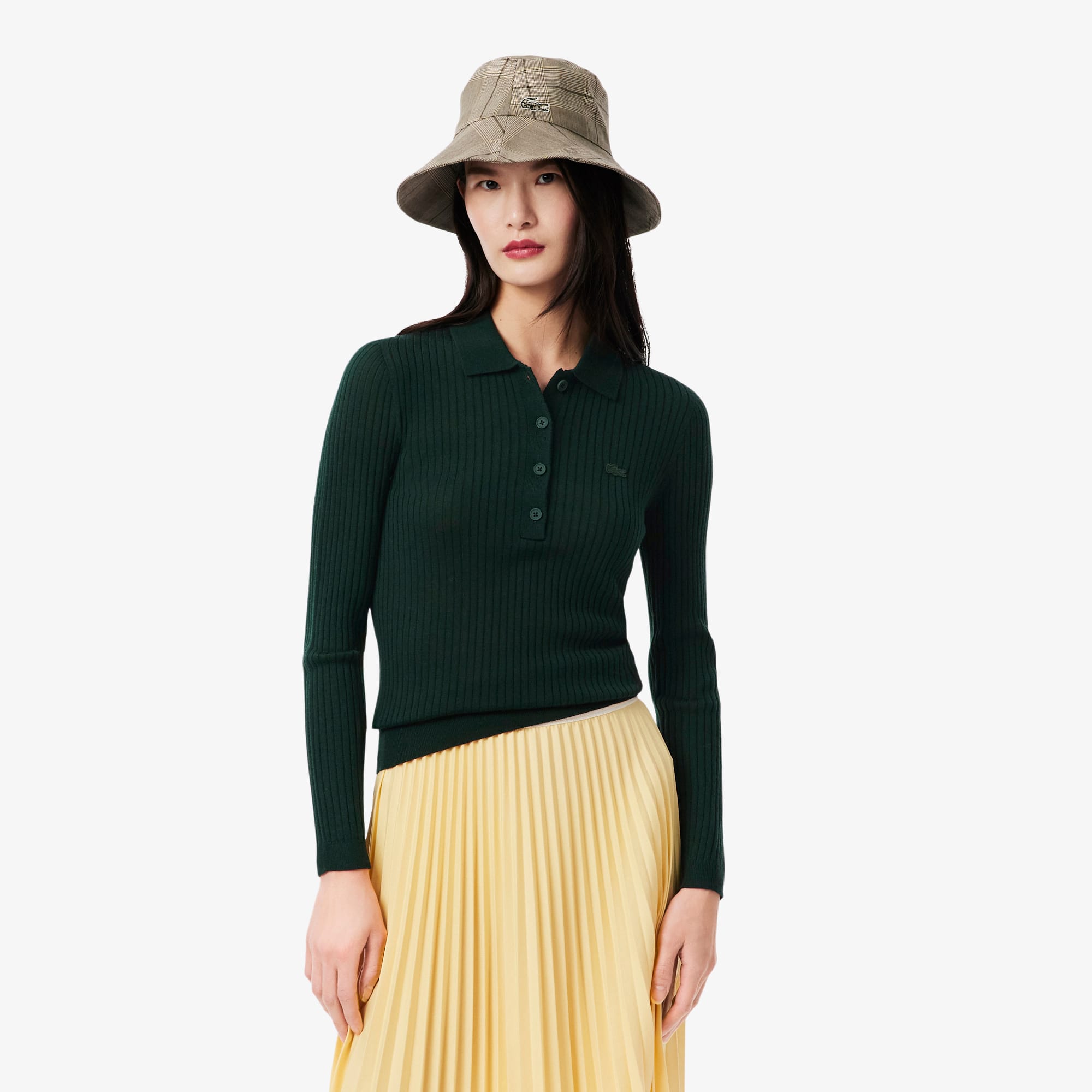 Lacoste Women's Wool Jersey Polo Collar Sweater - 40 In Green