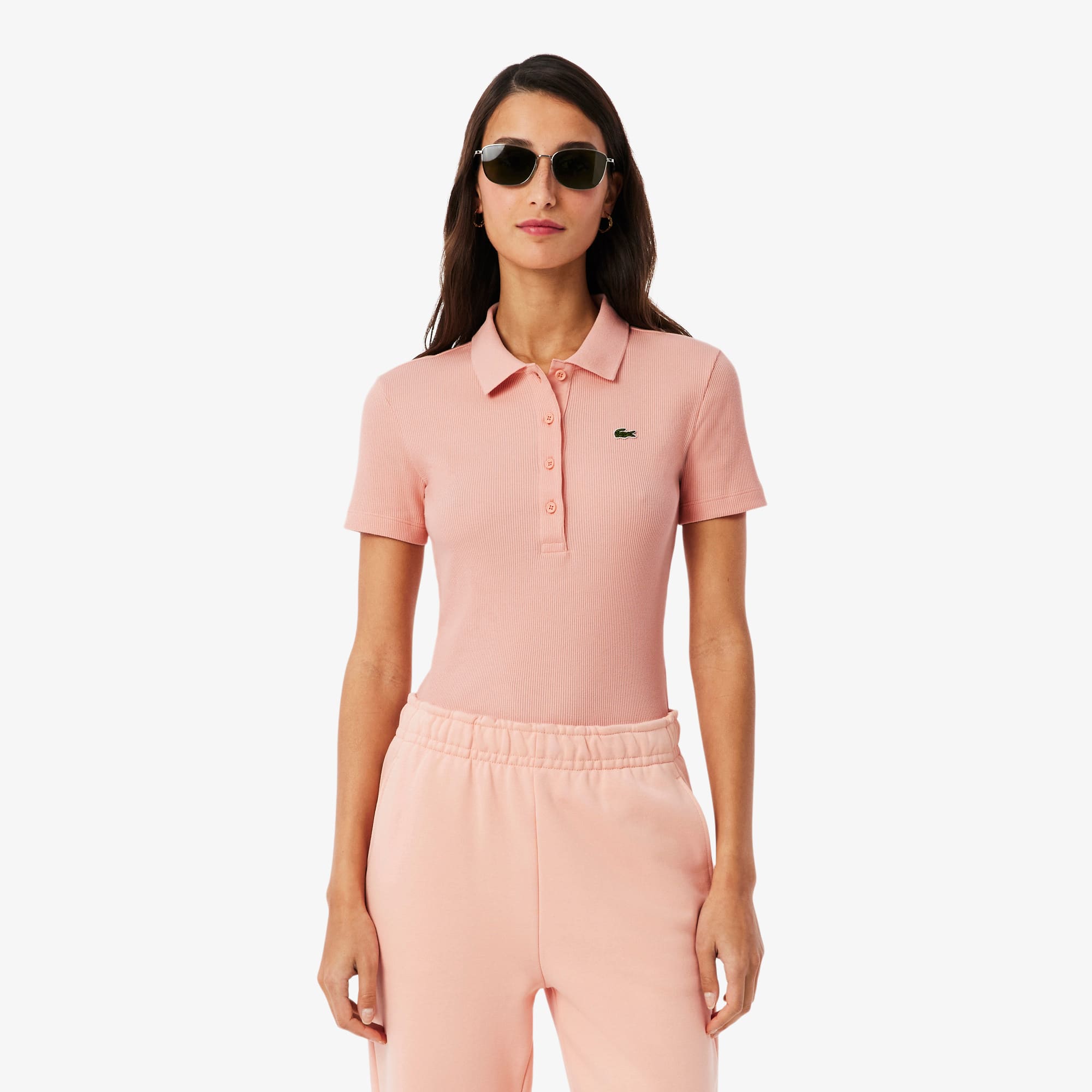Lacoste Women's Slim Fit L.12.d Ribbed Cotton Polo - 36 In Pink