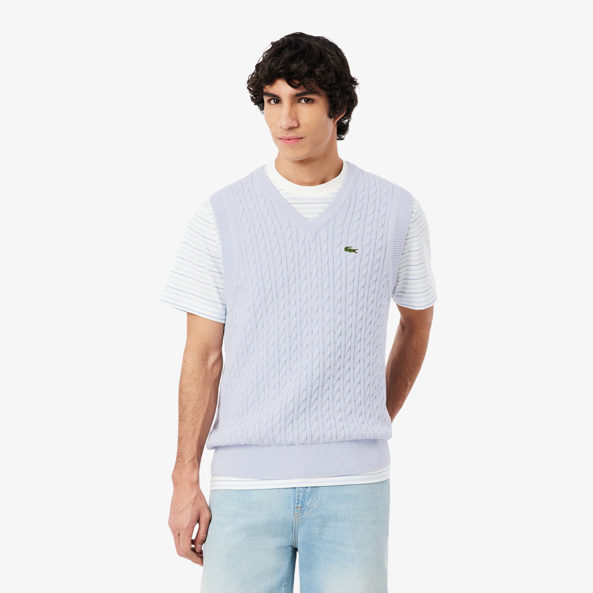 Lacoste Men's Cable Knit Cotton Sweater Vest