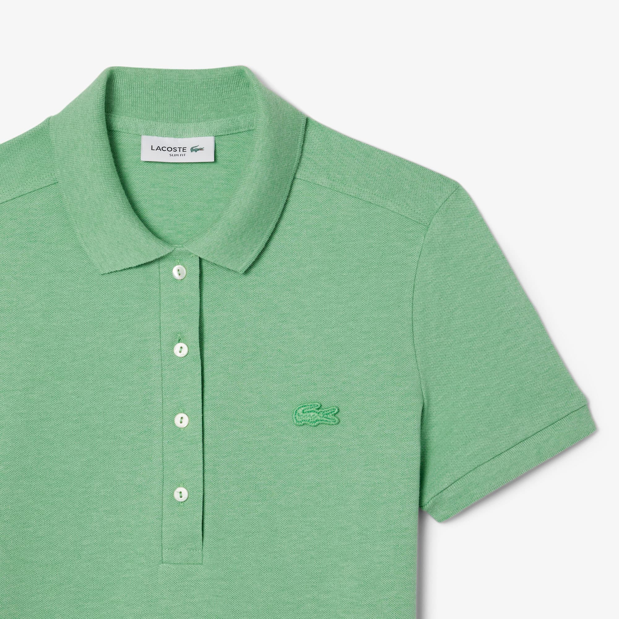 Tシャツ・カットソー LACOSTE Woman Polo Shirt Acid Green PF5462 I1L Slim Fit Monogram Jacquard Polo Shirt - Women's Short