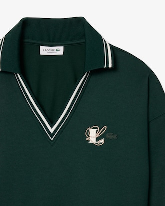 Oversized Embroidery Accent Polo Collar Sweatshirt