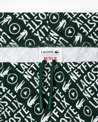Shorts estampados de algod&oacute;n org&aacute;nico de Lacoste x Netflix