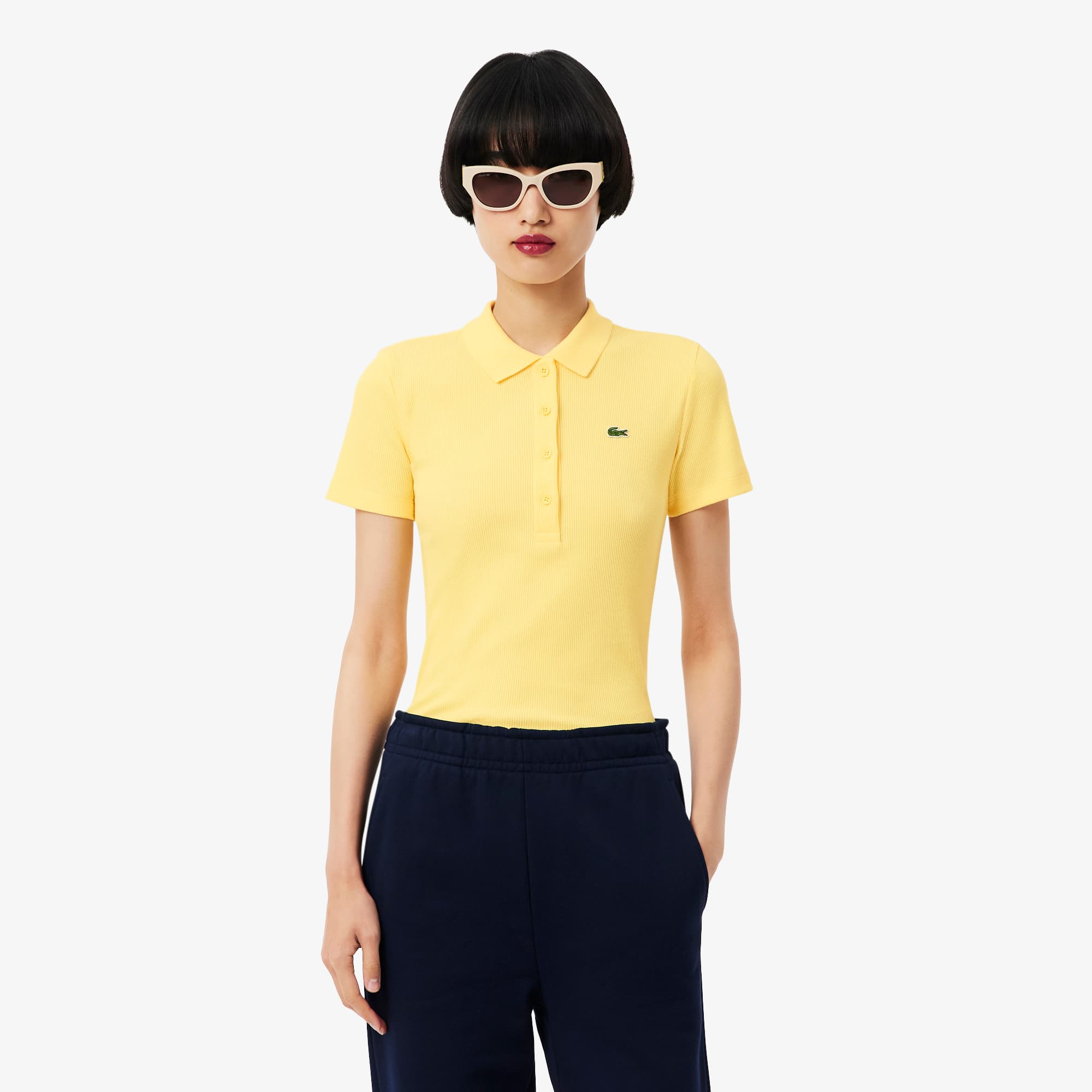Lacoste Women's Slim Fit L.12.d Ribbed Cotton Polo - 40 In Yellow