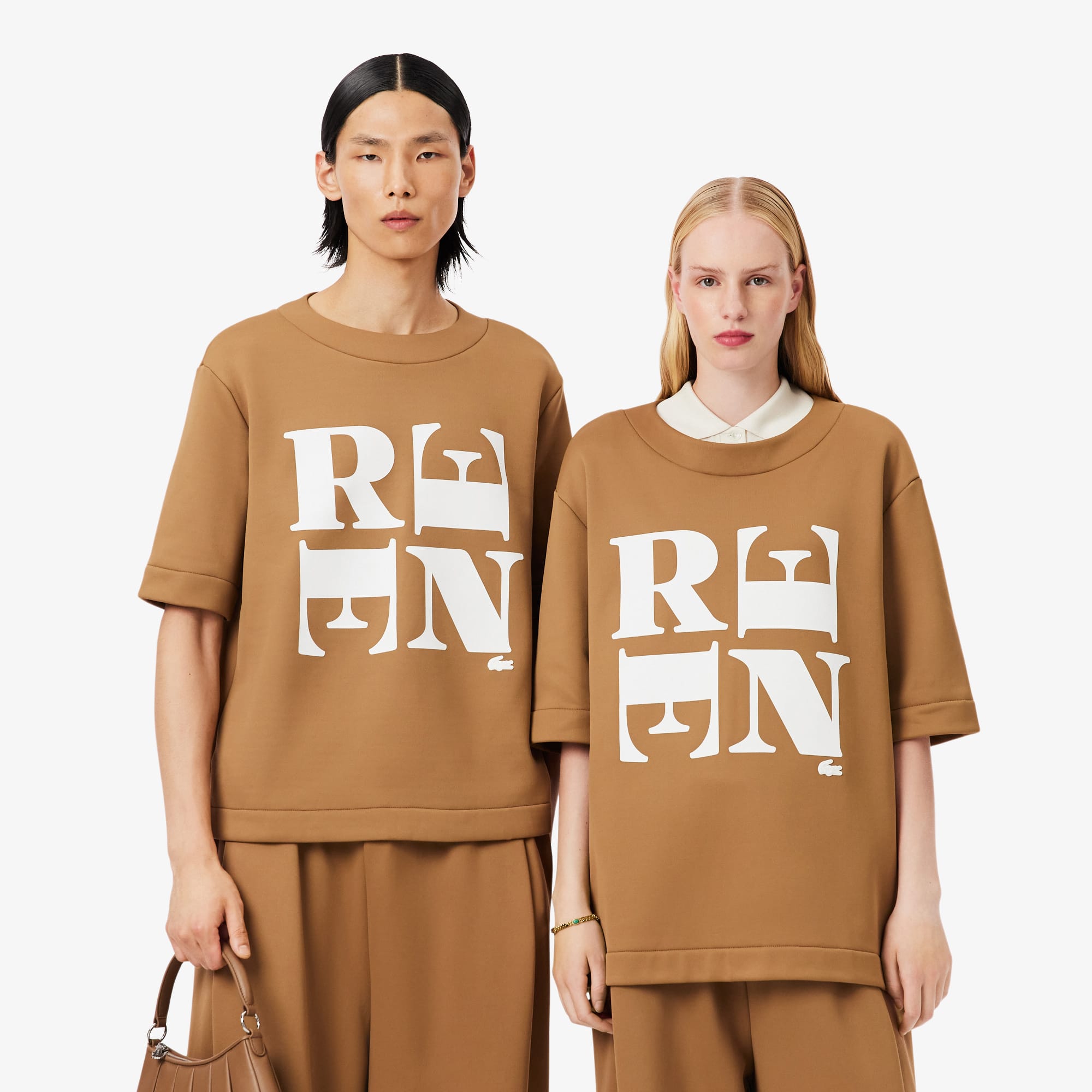 Lacoste Runway Satin Graphic T-shirt In Brown