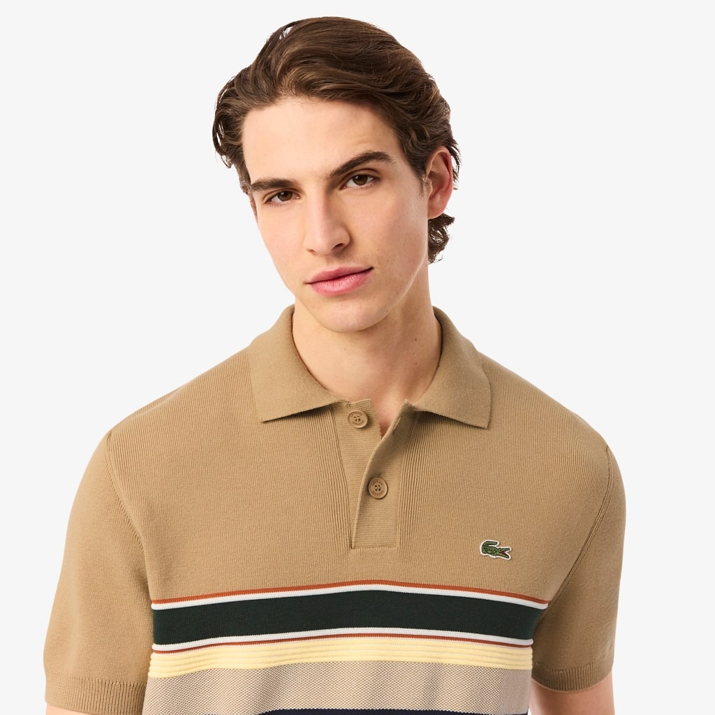 Men's Made In France Striped Polo Collar Sweater - Sweaters