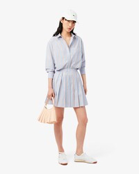 Poplin Short Striped Pleated Skirt