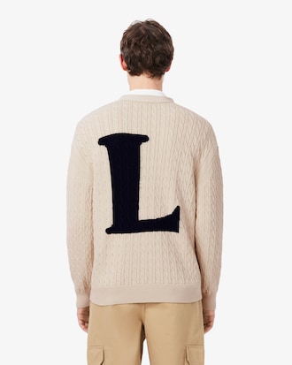 Cable Knit Intarsia Branded Cardigan