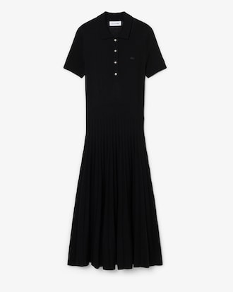 Cashmere Blend Polo Collar Pleated Dress