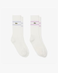 Lot de 2 paires de chaussettes unisexes avec rayures contrast&eacute;es en maille c&ocirc;tel&eacute;e