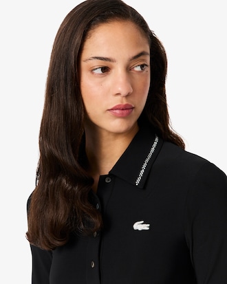 Women's Slim Fit Diamanté Crocodile Polo Collar Dress