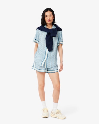 Camisa extragrande con estampado de monogramas para mujer