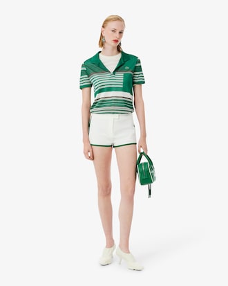 Runway Slim Fit Striped Satin Piqu&eacute; Polo Shirt