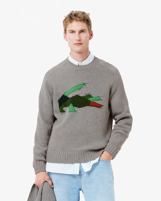 Men's Crocodile Motif Wool Sweater