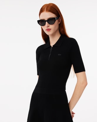 Women's 3D Rib Knit Zip-Up Polo Dress
