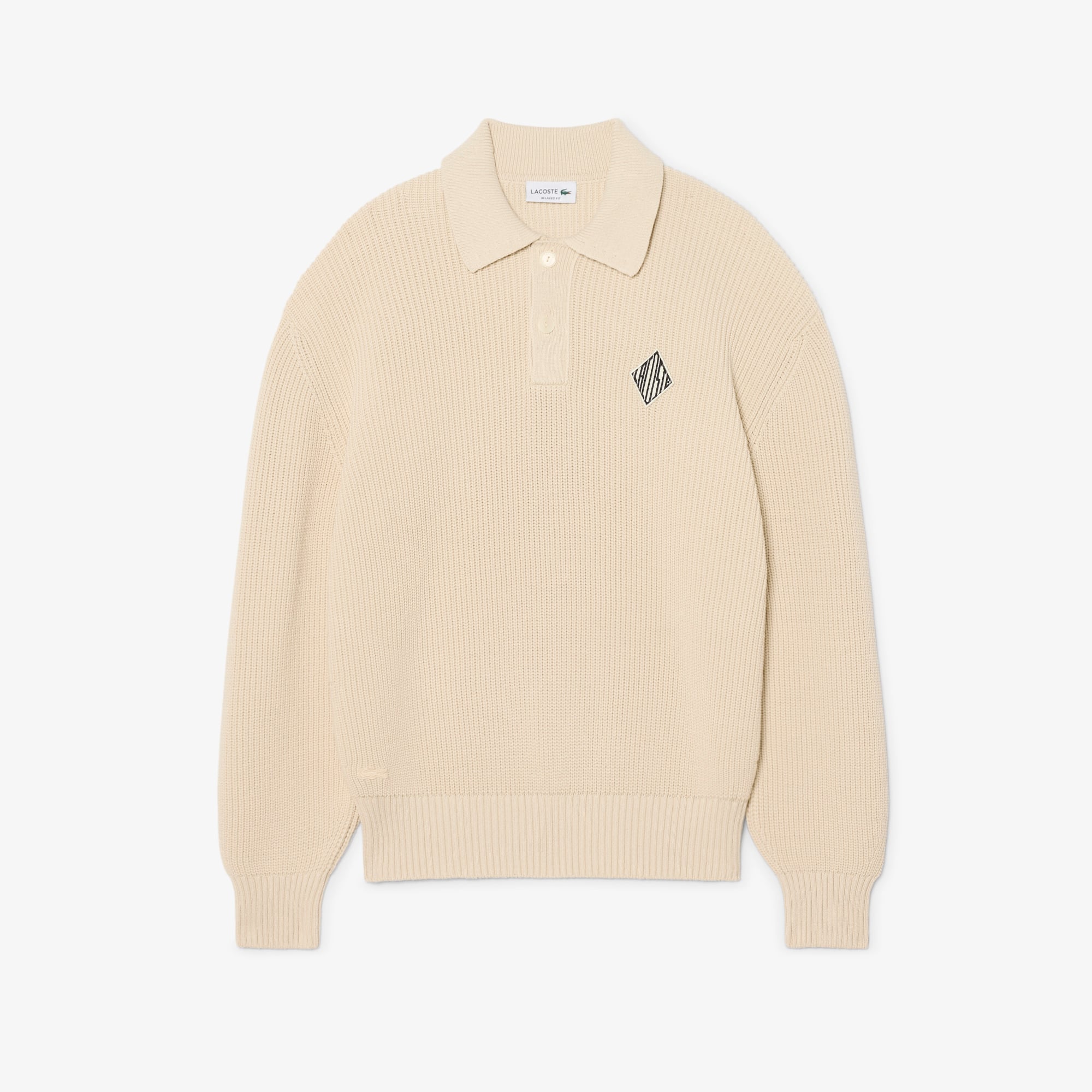 Badge Accent Pearl Rib Polo Collar Sweater - Sweaters