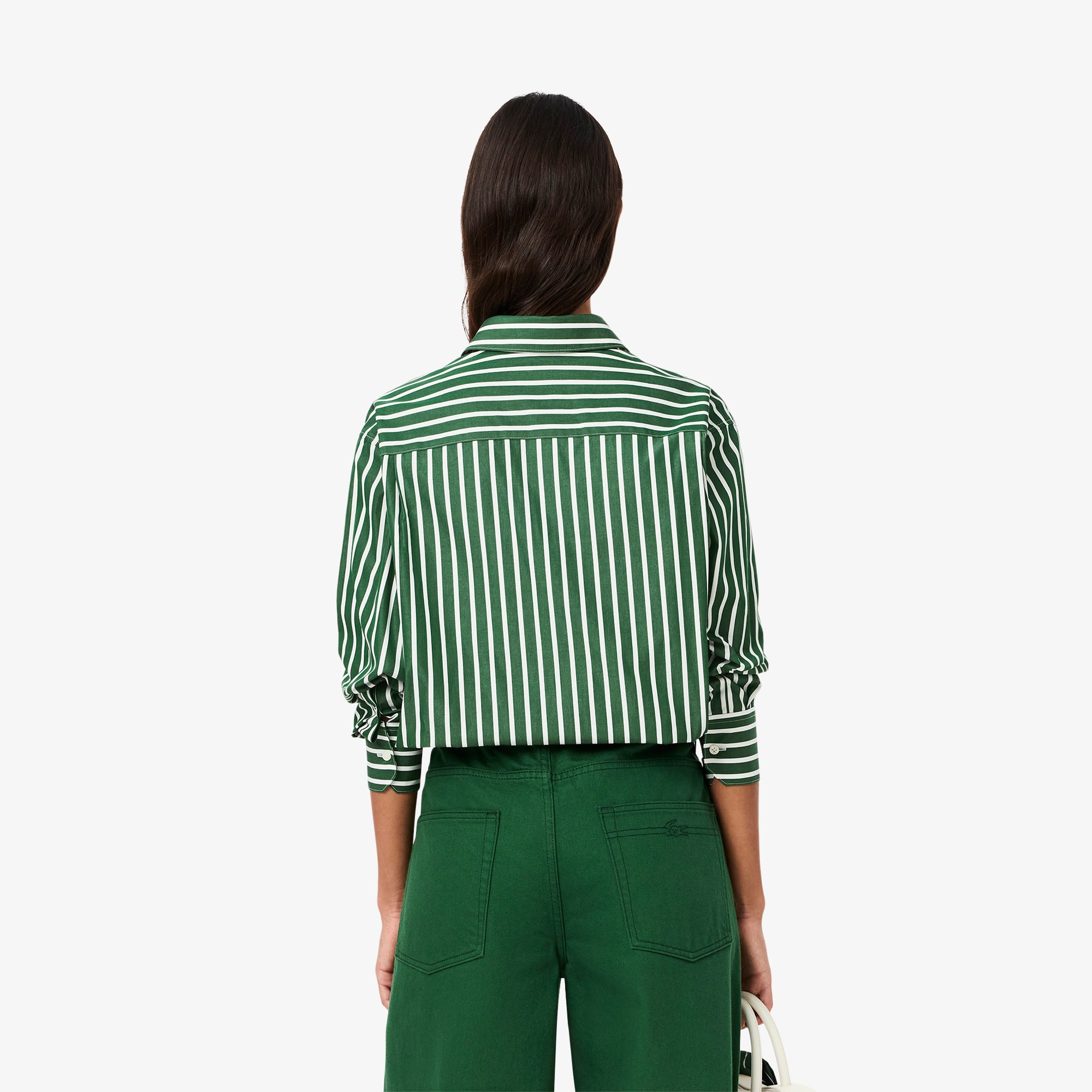 売れ筋商品|||ラッキーブランド カットソー トップス レディース Women's Cotton Poplin Oversized Button-Back Shirt Green Stripe CF0215_291_22.jpg